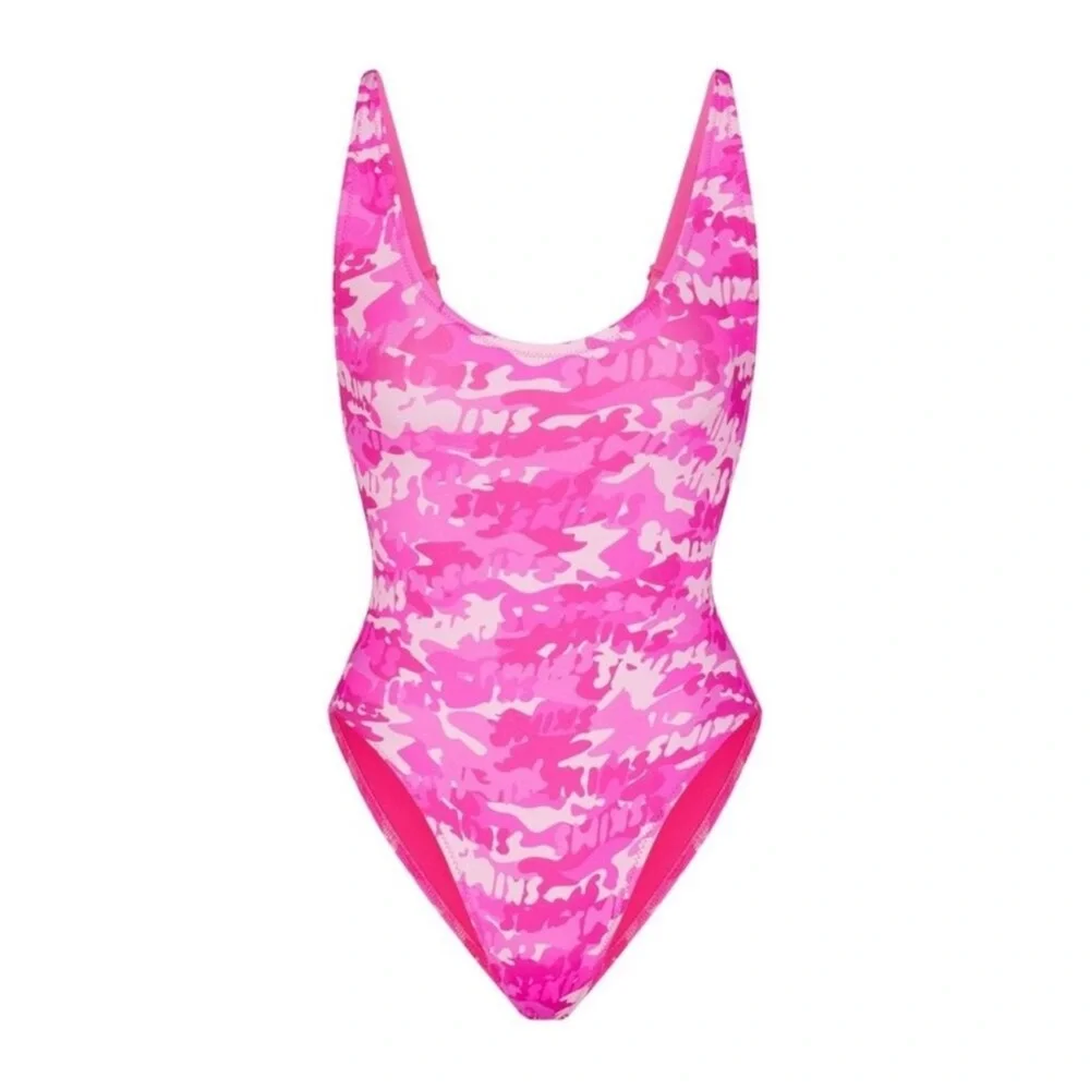 BRAND NEW SKIMS LOGO MONOGRAM Pink Camo Women's Swimsuit BATHINGSUIT ONE PIECE